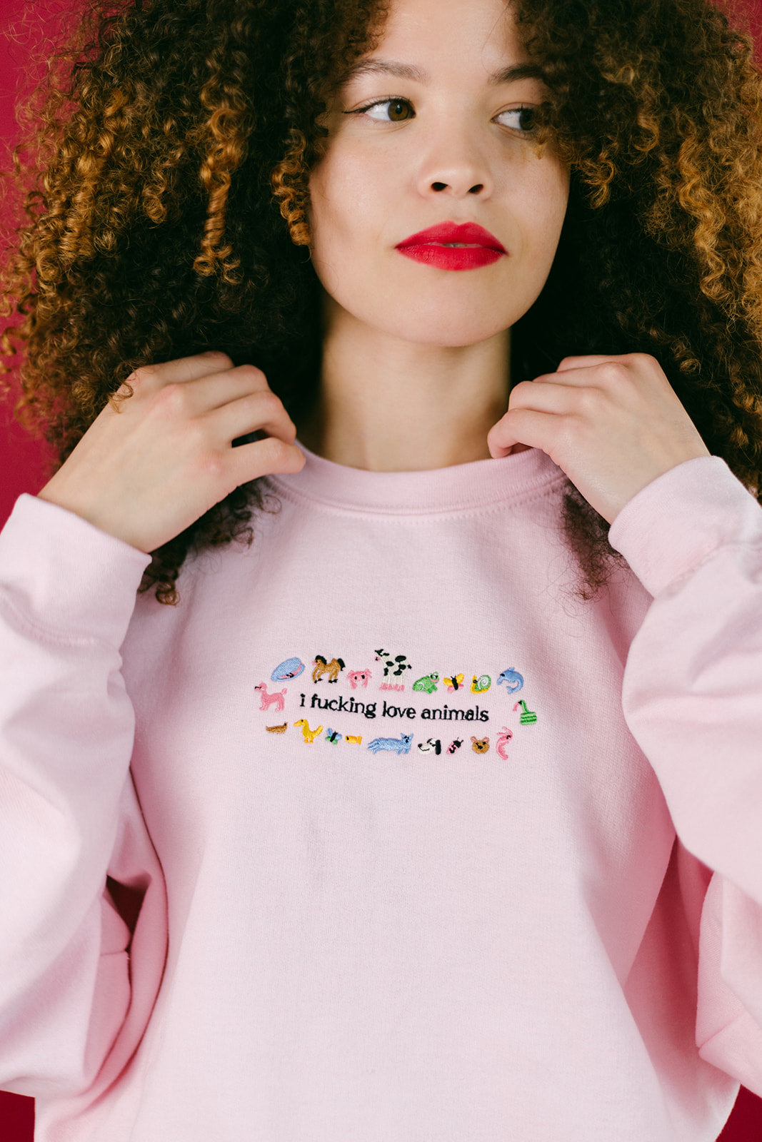 I Fucking Love Animals Embroidered Sweatshirt