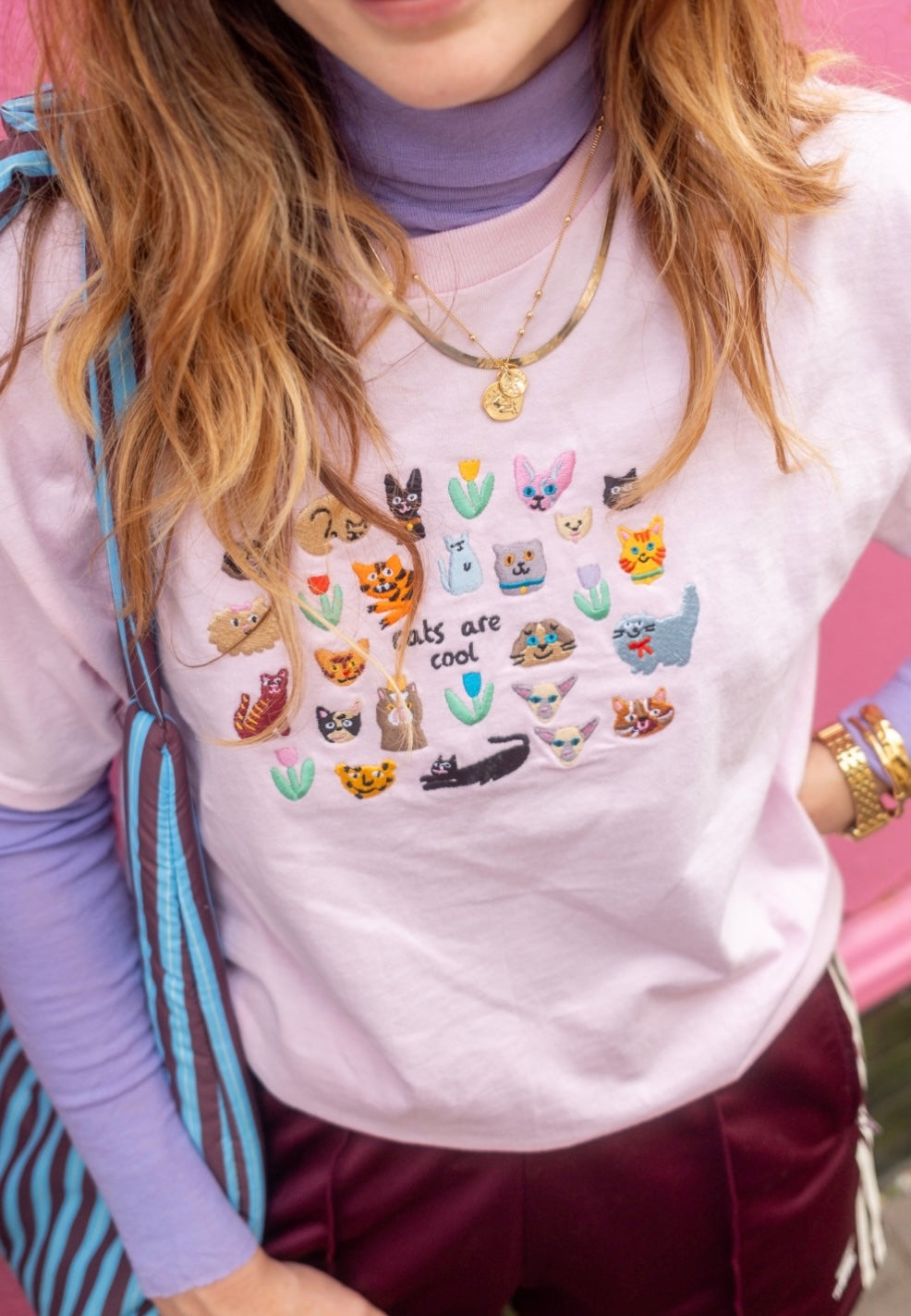 Cats Are Cool Embroidered T-Shirt