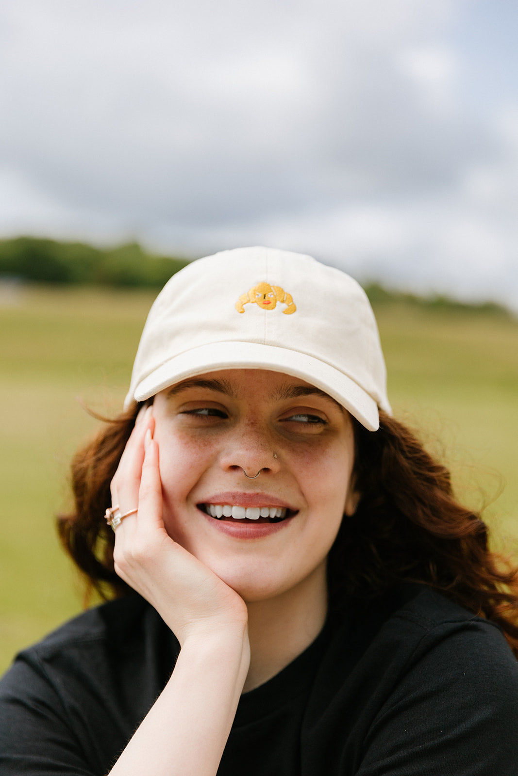 Cross Croissant Embroidered Cap