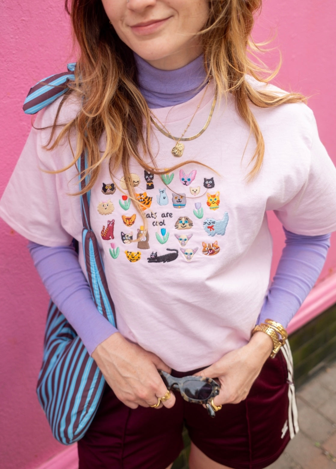 Cats Are Cool Embroidered T-Shirt