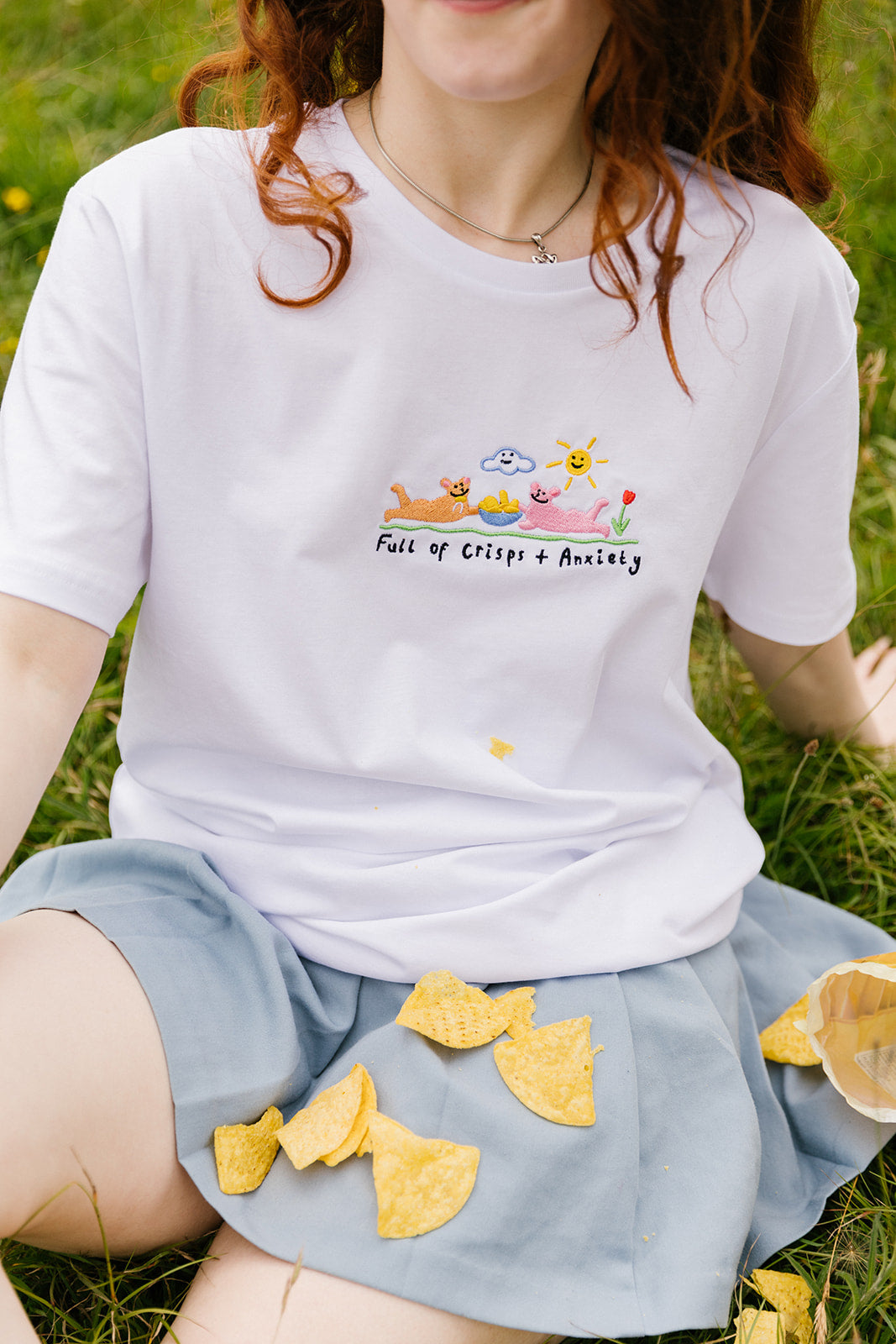 Crisps & Anxiety Embroidered Organic T-Shirt - Limpet Store