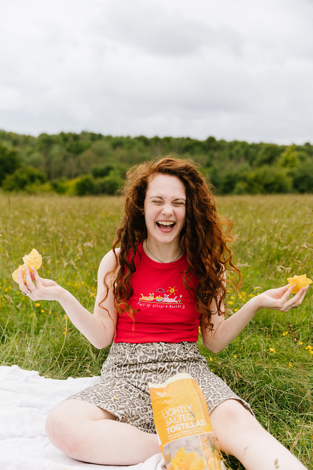 Crisps &amp; Anxiety Embroidered Crop Vest Top