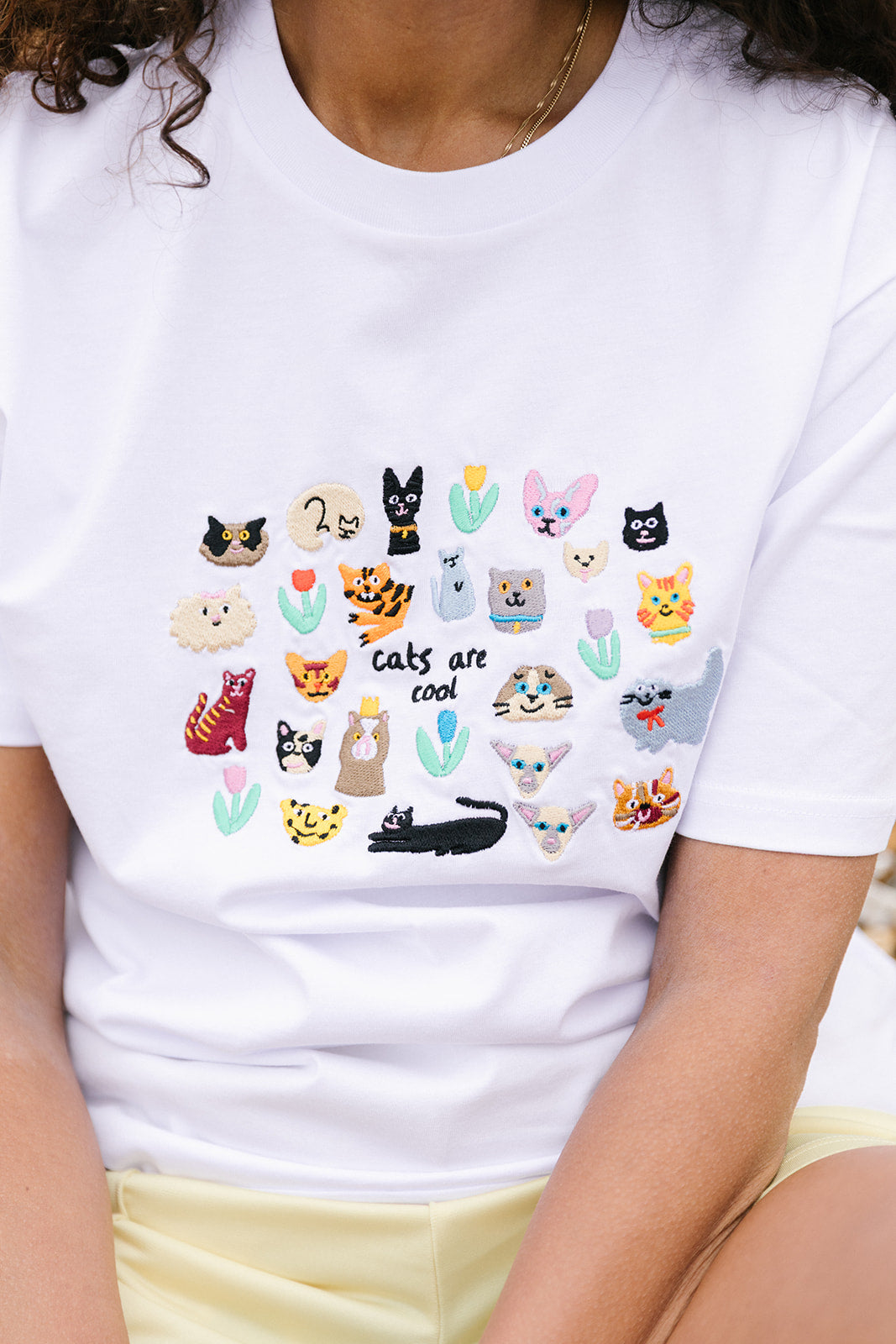 Cats Are Cool Embroidered T-Shirt
