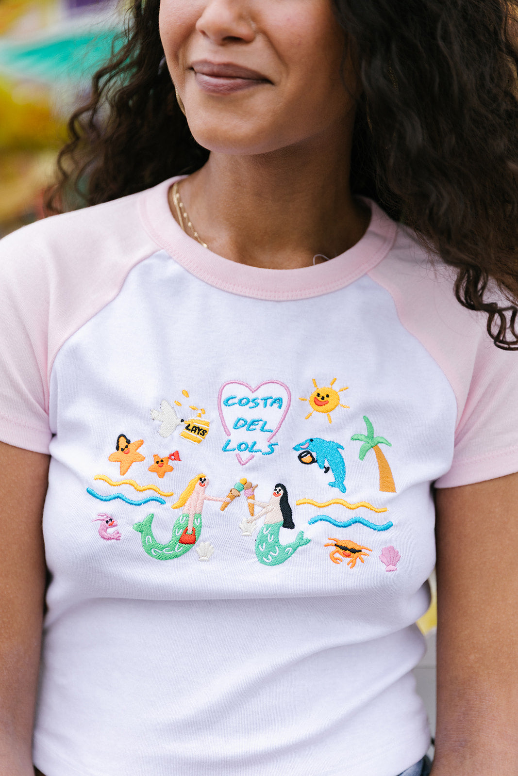 Costa Del Lols Embroidered Raglan Baby Tee