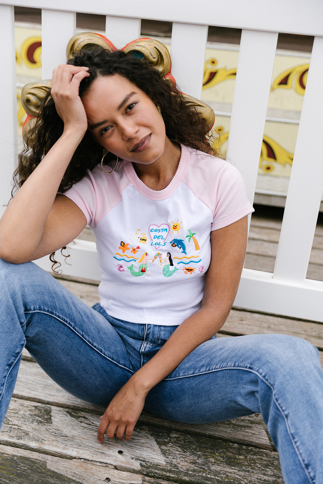 Costa Del Lols Embroidered Raglan Baby Tee