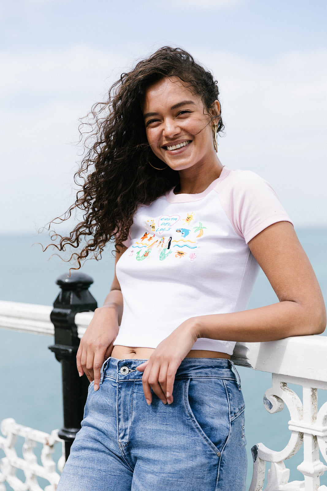 Costa Del Lols Embroidered Raglan Baby Tee