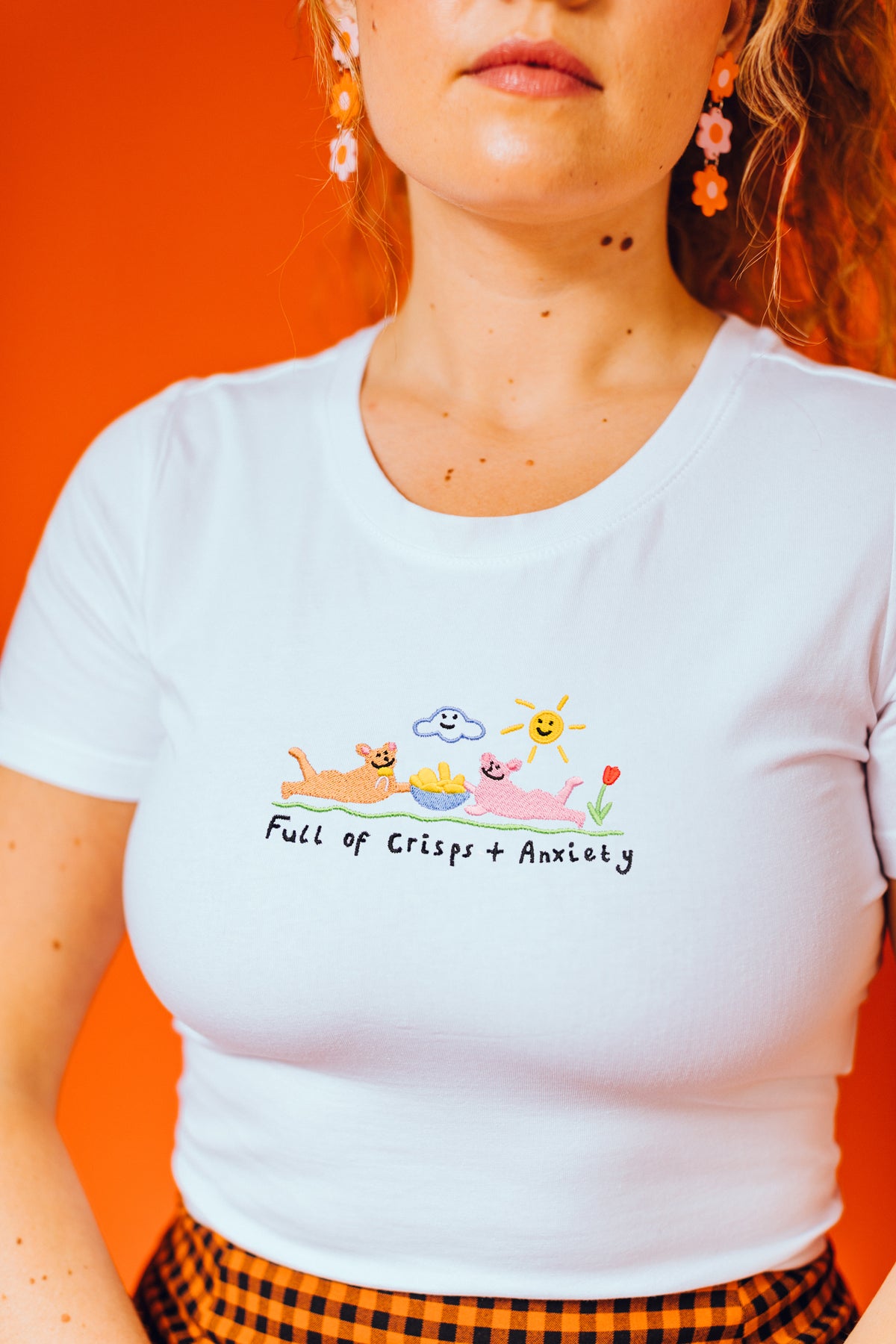 Crisps &amp; Anxiety Embroidered Crop Top