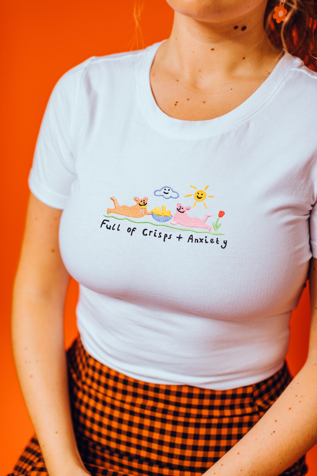Crisps &amp; Anxiety Embroidered Crop Top