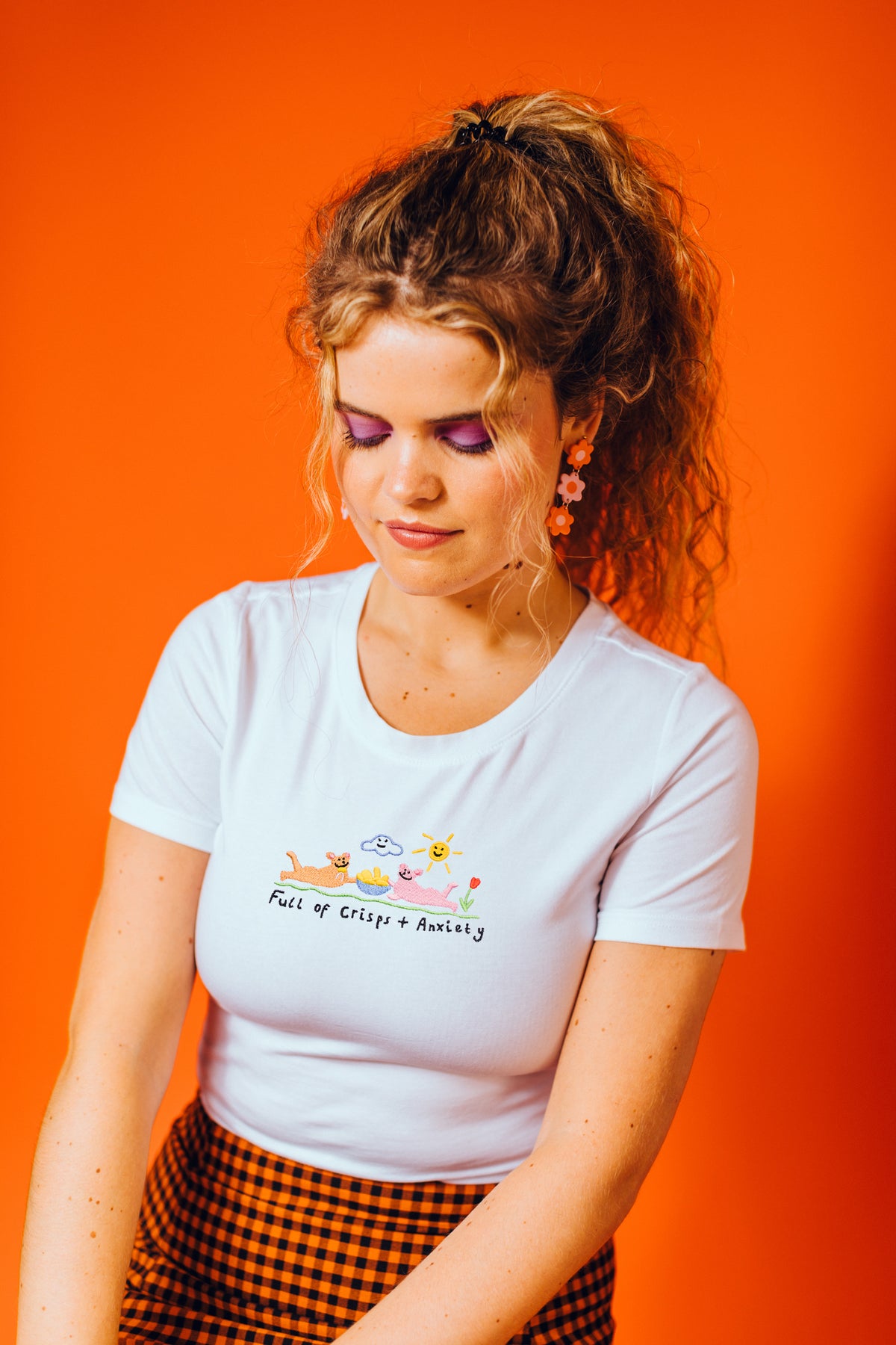 Crisps &amp; Anxiety Embroidered Crop Top