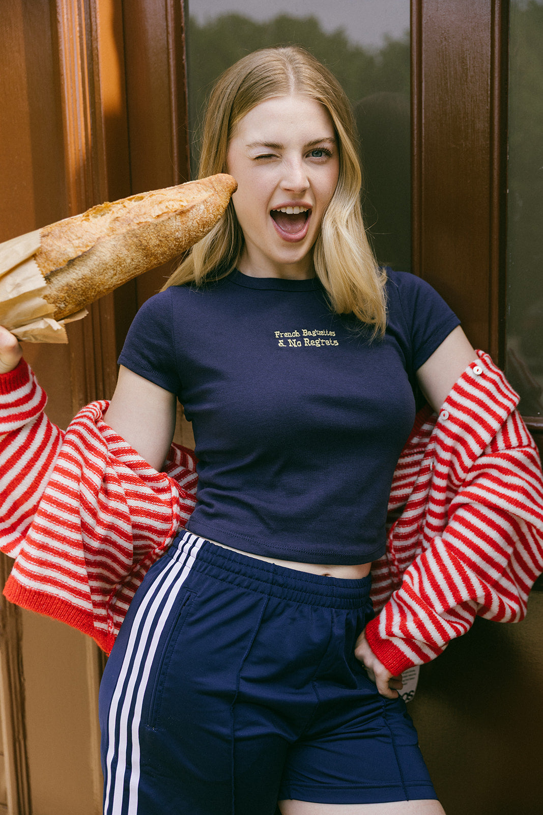 French Baguettes & No Regrets Embroidered Baby Rib Tee