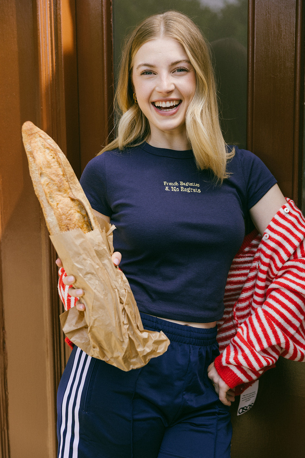 French Baguettes & No Regrets Embroidered Baby Rib Tee