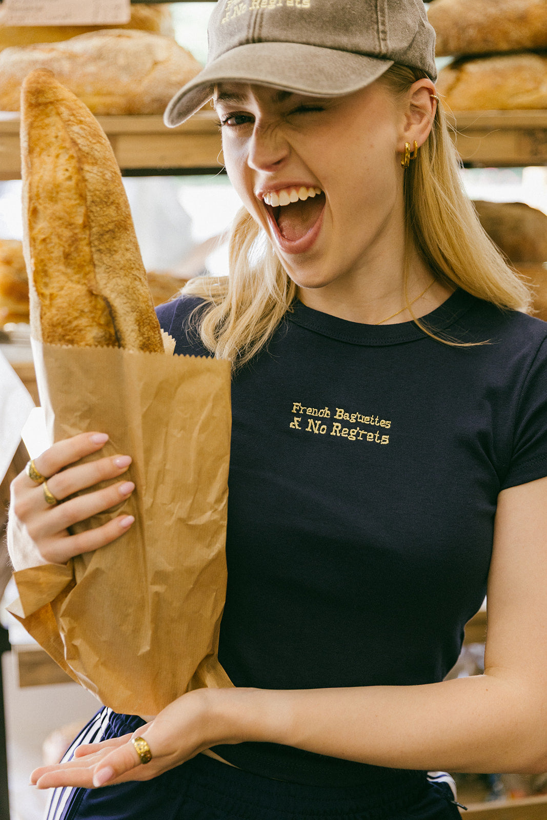 French Baguettes & No Regrets Embroidered Baby Rib Tee