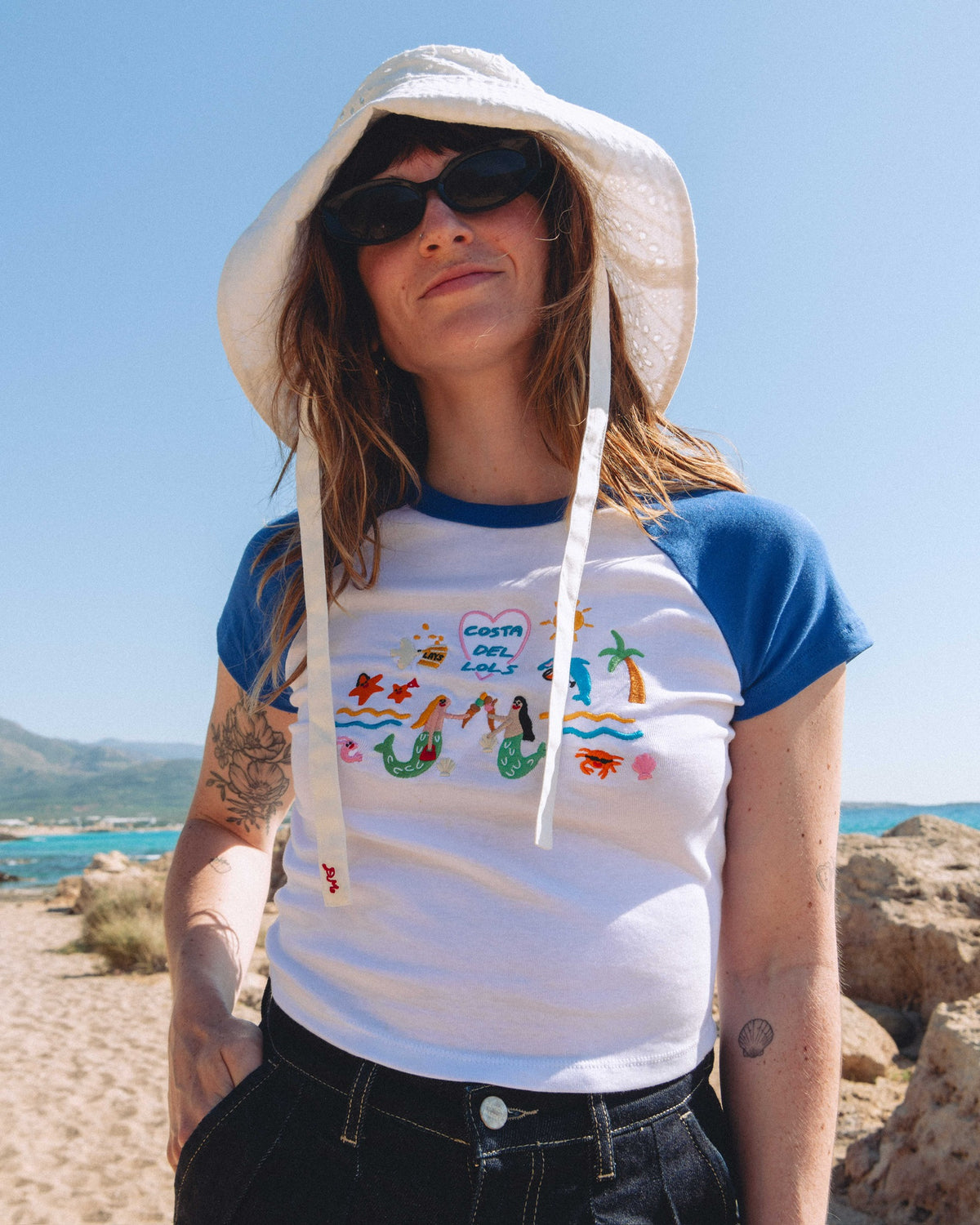 Costa Del Lols Embroidered Raglan Baby Tee