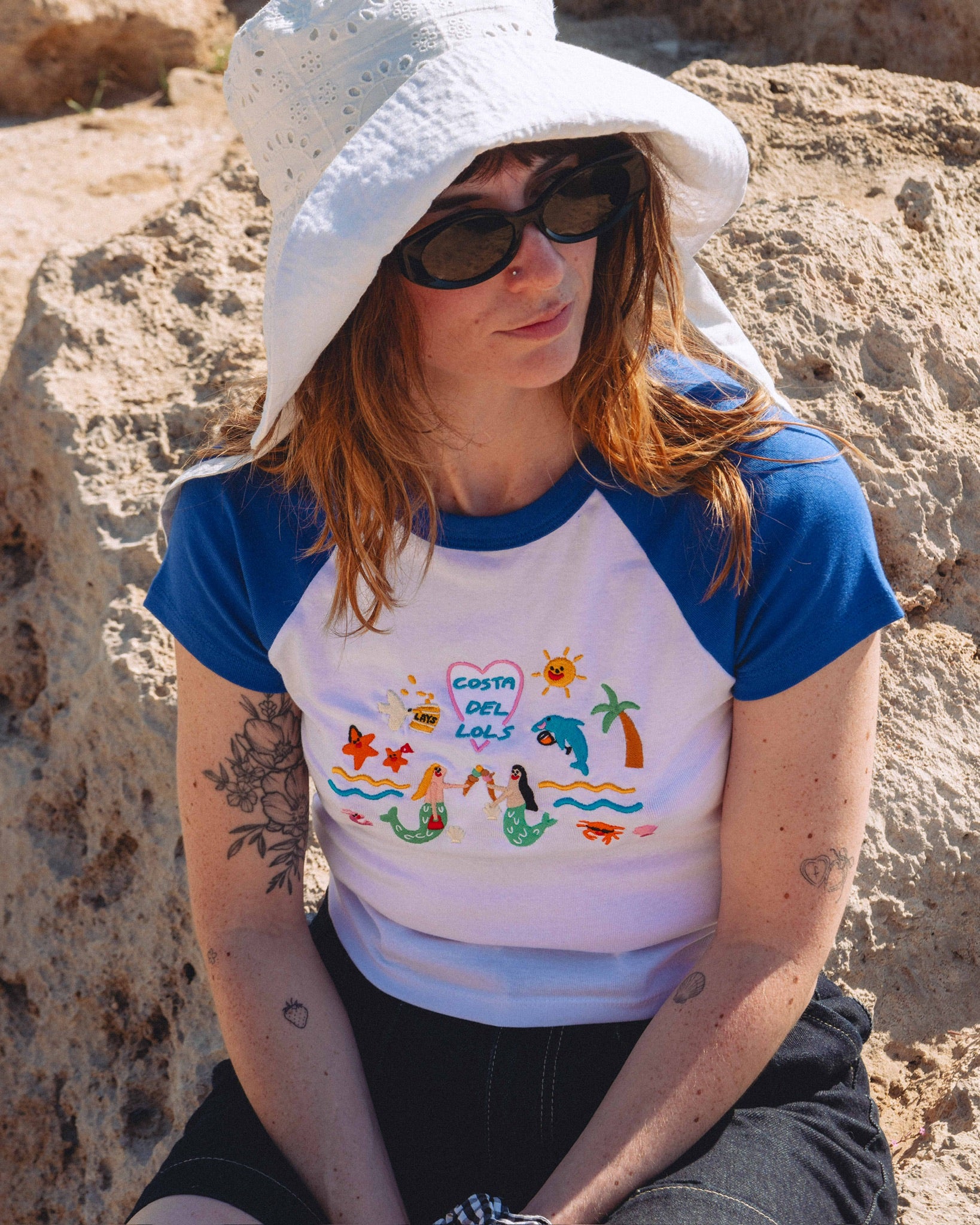 Costa Del Lols Embroidered Raglan Baby Tee - Limpet Store