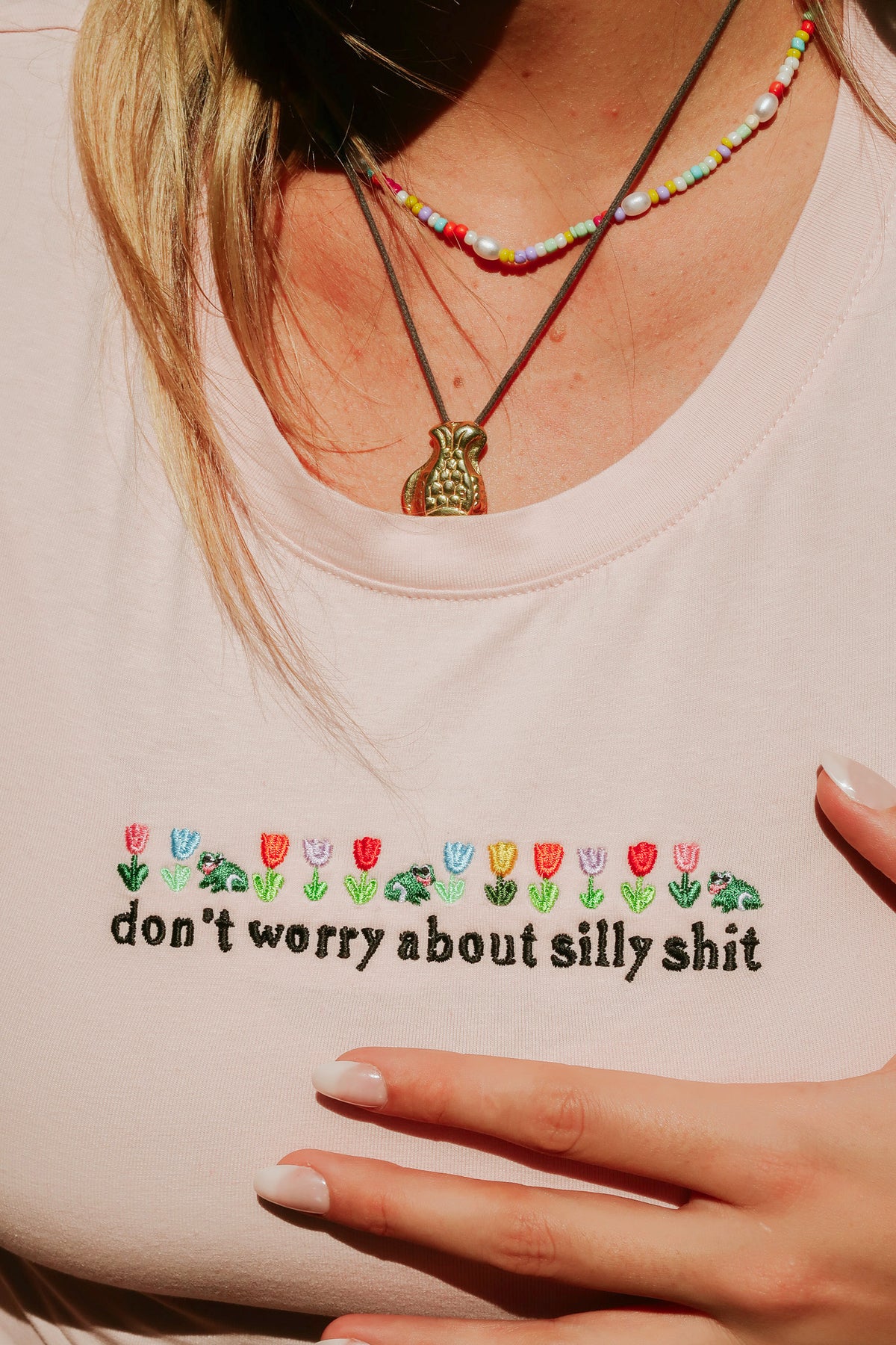 Don&#39;t Worry About Silly Shit Embroidered Crop Top