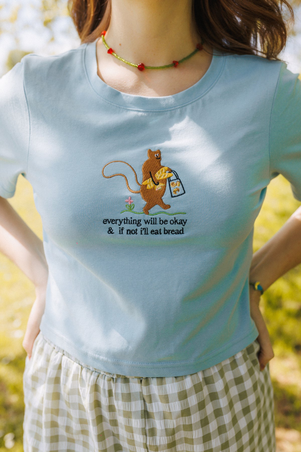Squirrel &amp; Bread Embroidered Crop Top