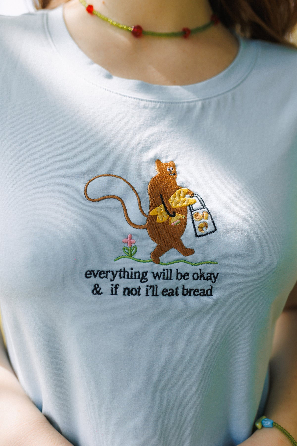 Squirrel &amp; Bread Embroidered Crop Top