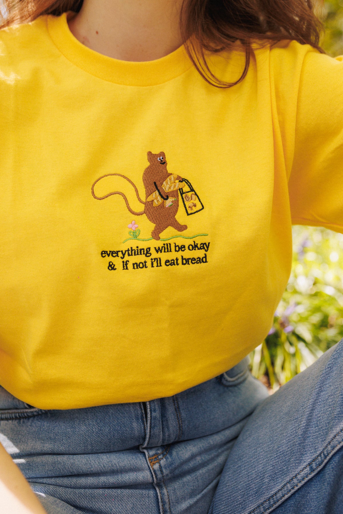 Squirrel &amp; Bread Embroidered T-Shirt