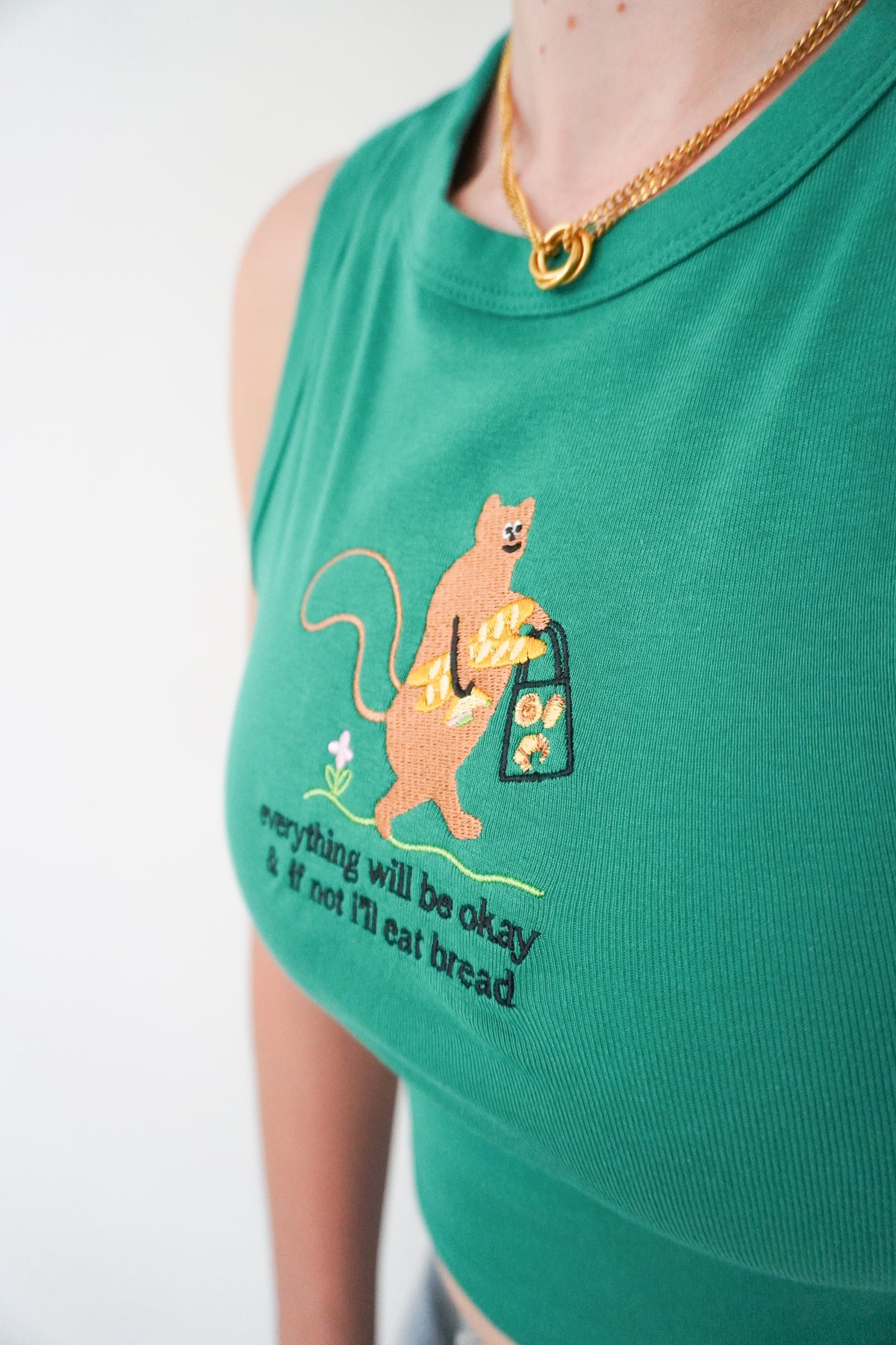 Squirrel & Bread Embroidered Crop Vest Top