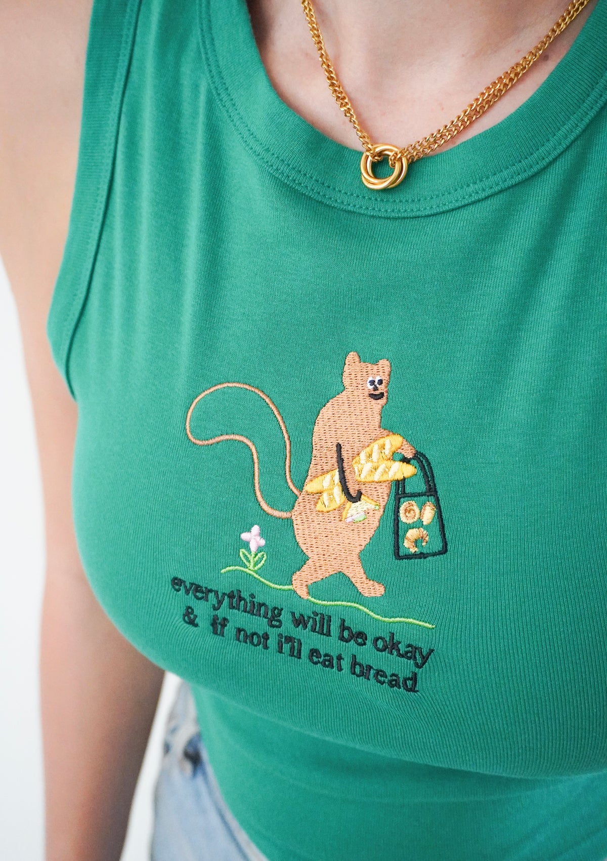 Squirrel & Bread Embroidered Crop Vest Top