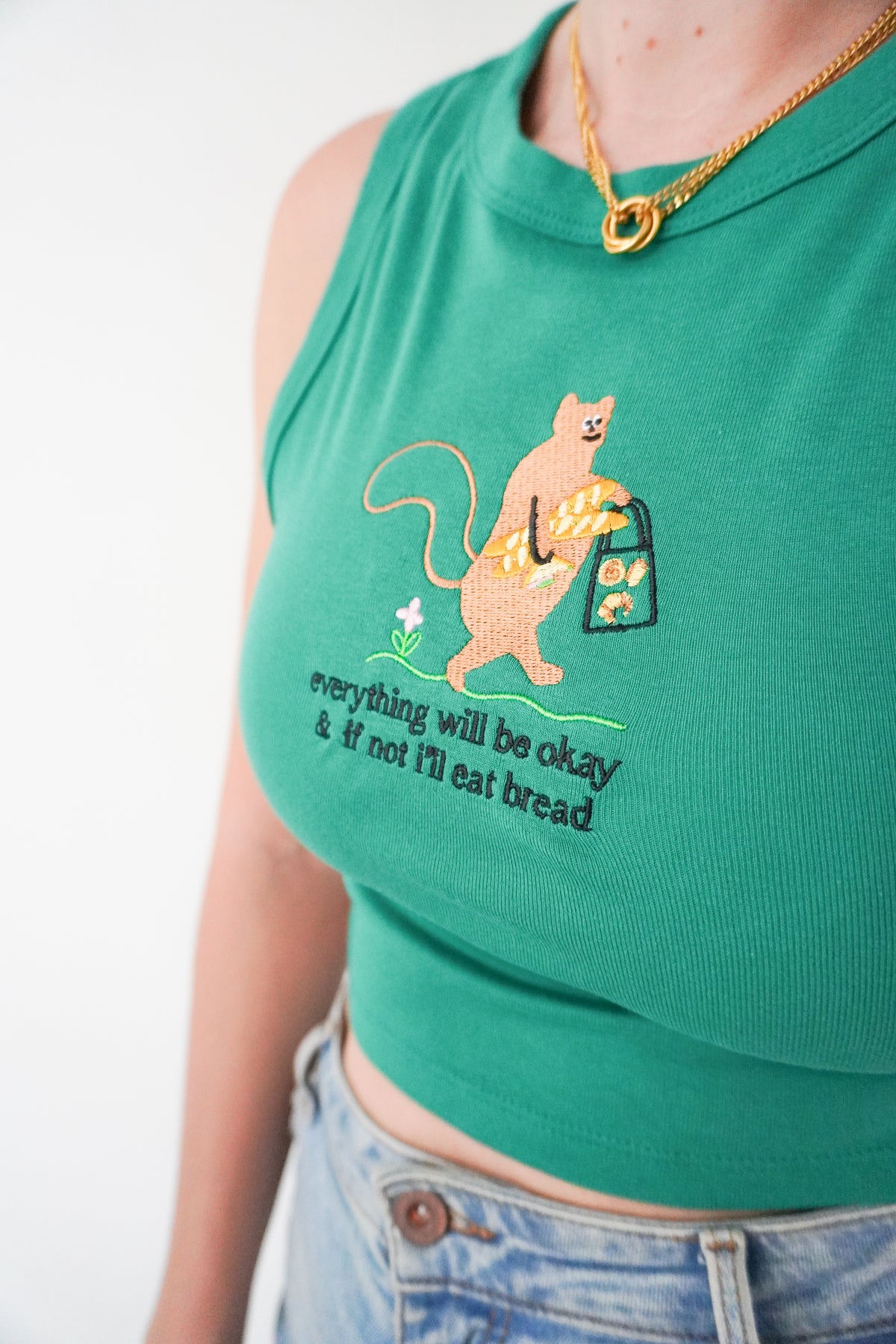 Squirrel & Bread Embroidered Crop Vest Top