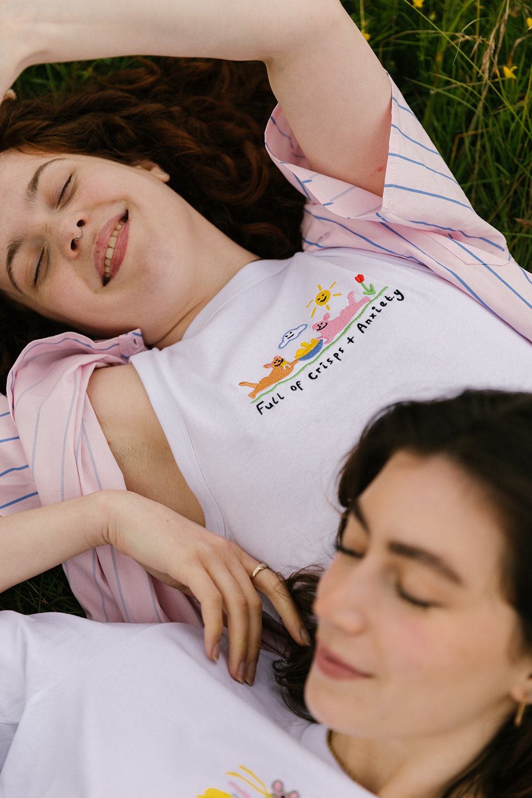 Crisps &amp; Anxiety Embroidered Crop Vest Top