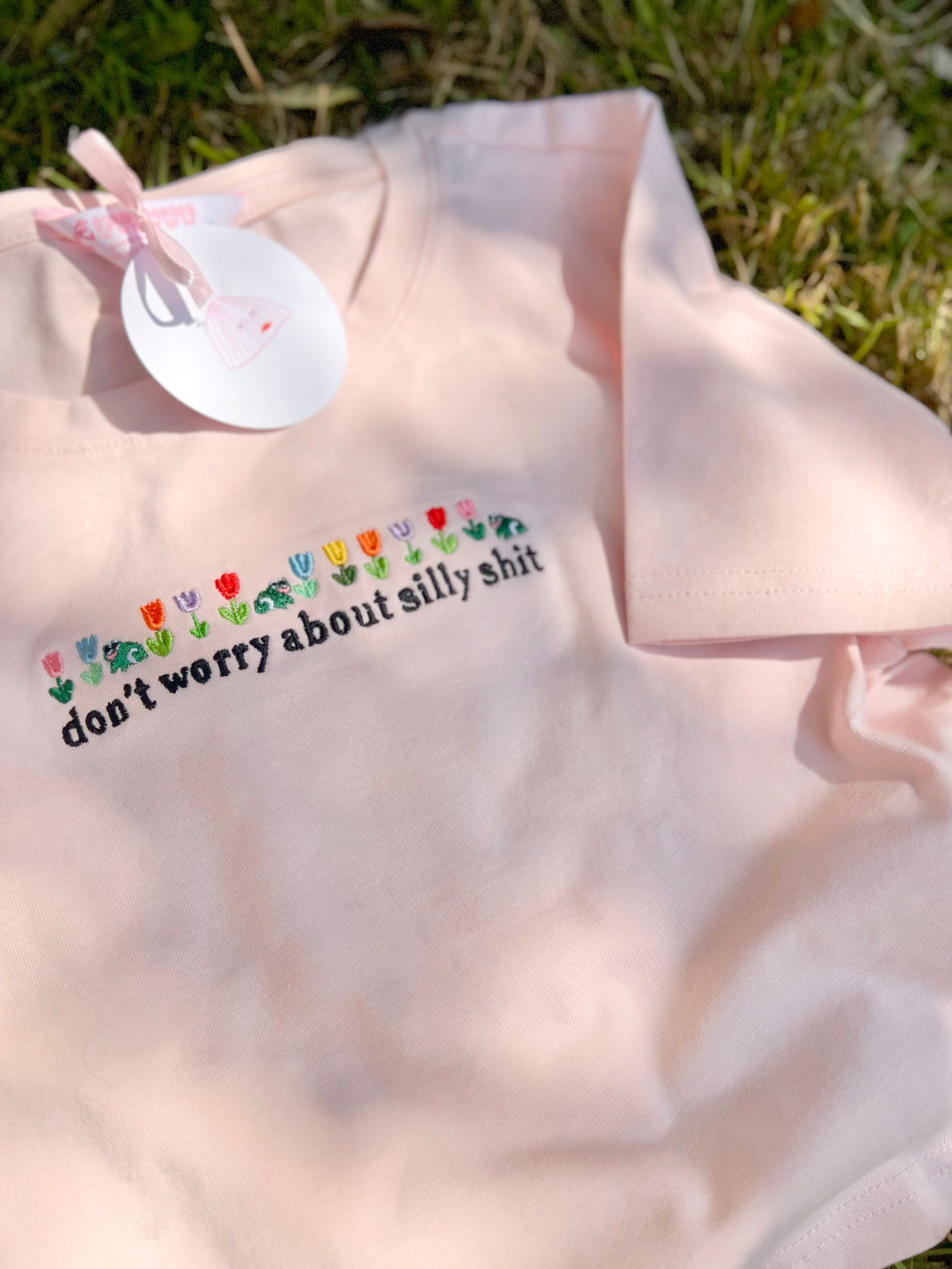 Don&#39;t Worry About Silly Shit Embroidered Crop Top