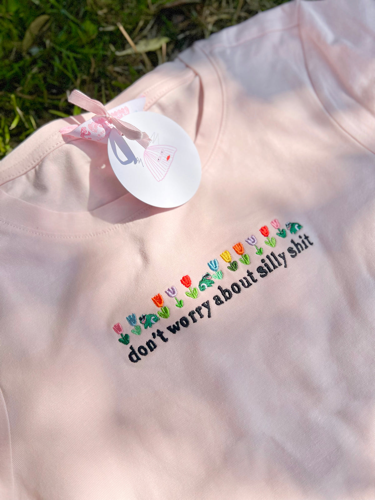 Don&#39;t Worry About Silly Shit Embroidered Crop Top