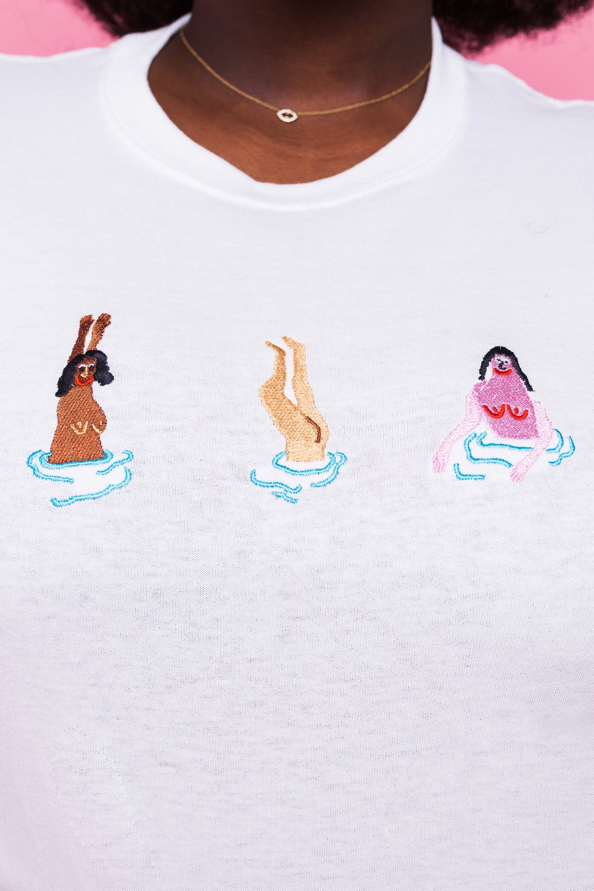 Swimming Ladies Embroidered T-Shirt