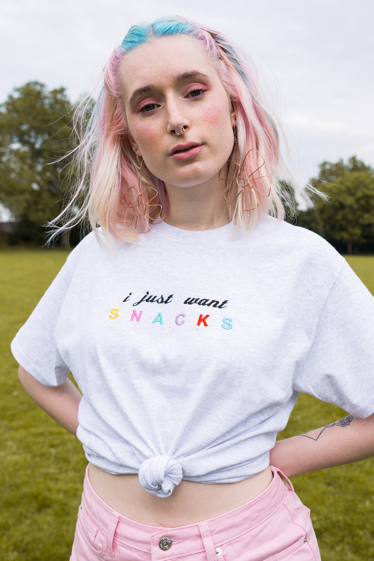 I Just Want Snacks Embroidered T-Shirt