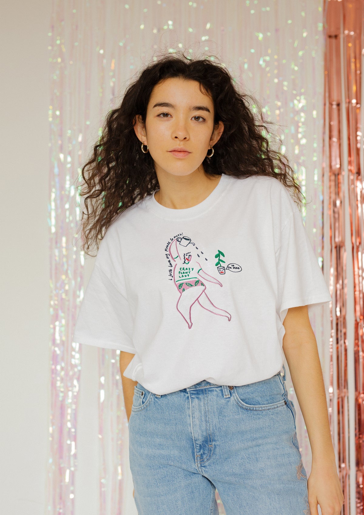 Crazy Plant Lady Embroidered T-Shirt