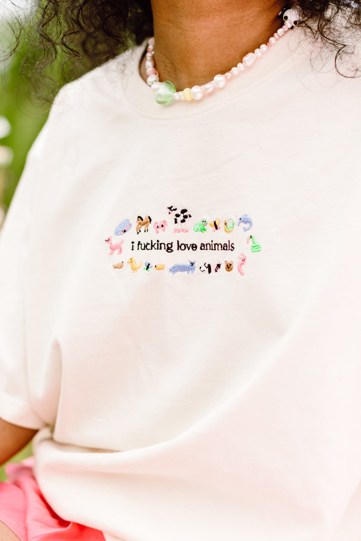 I Fucking Love Animals Luxe Embroidered T-Shirt