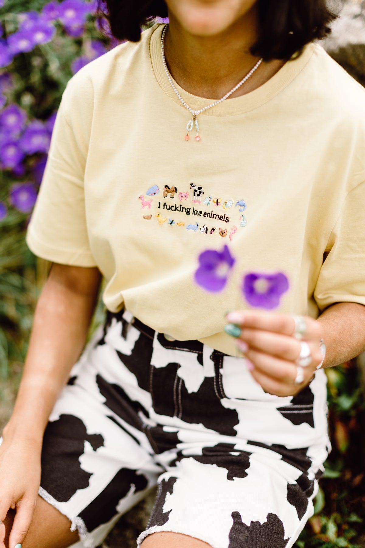 I Fucking Love Animals Luxe Embroidered T-Shirt