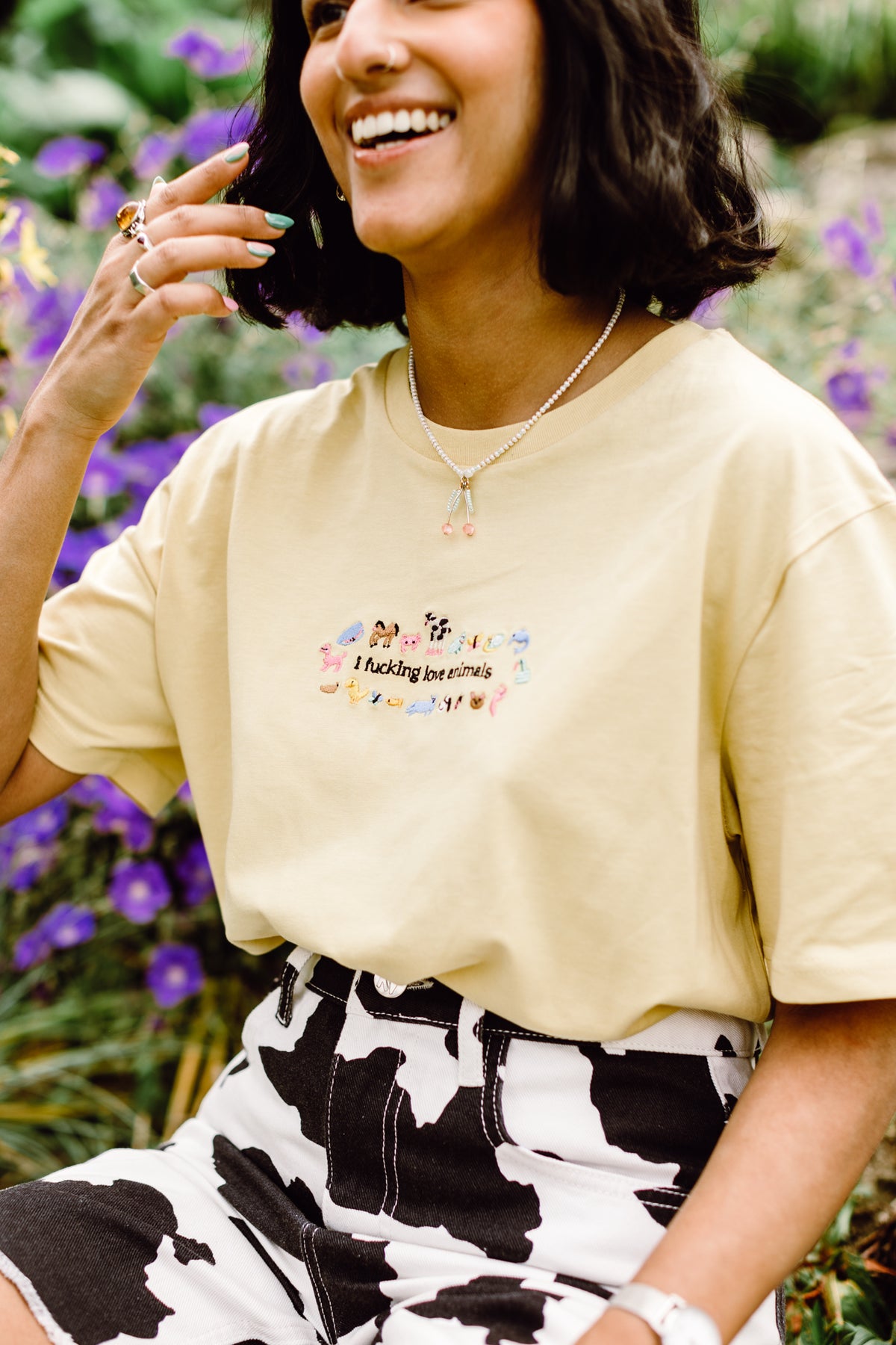 I Fucking Love Animals Luxe Embroidered T-Shirt