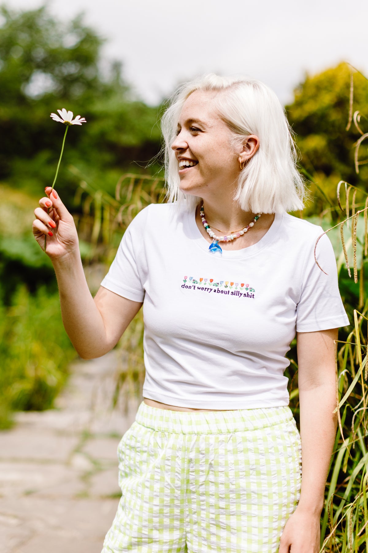 Don&#39;t Worry About Silly Shit Embroidered Crop Top