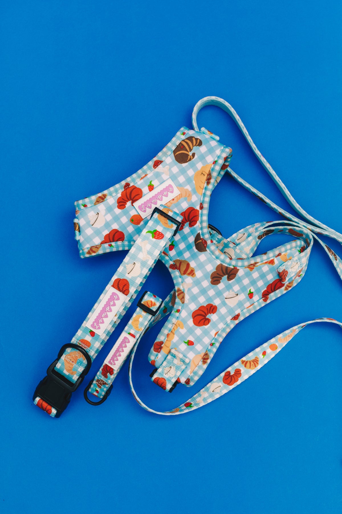 Happy Croissants Pet Harness, Lead &amp; Collar Set
