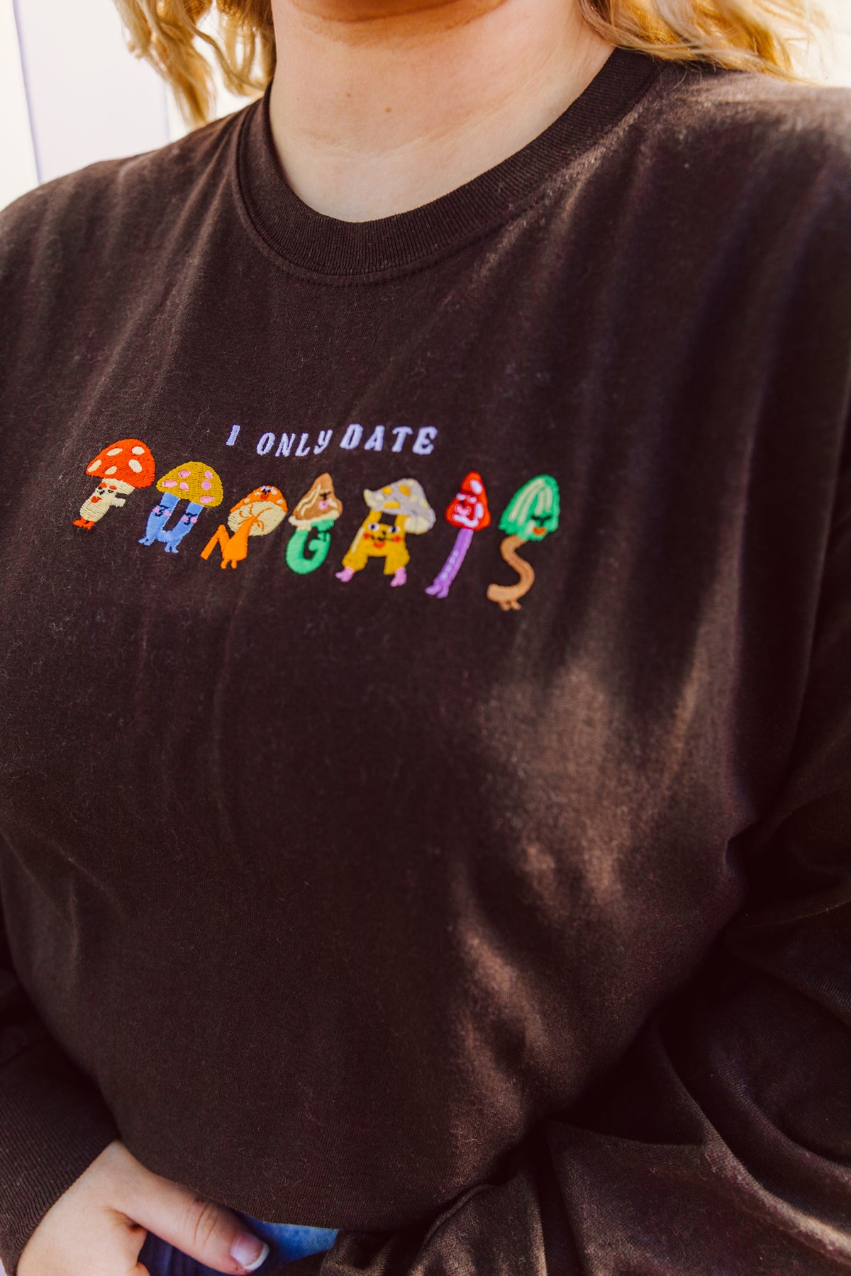 I Only Date Funghi's Embroidered Long Sleeve Top