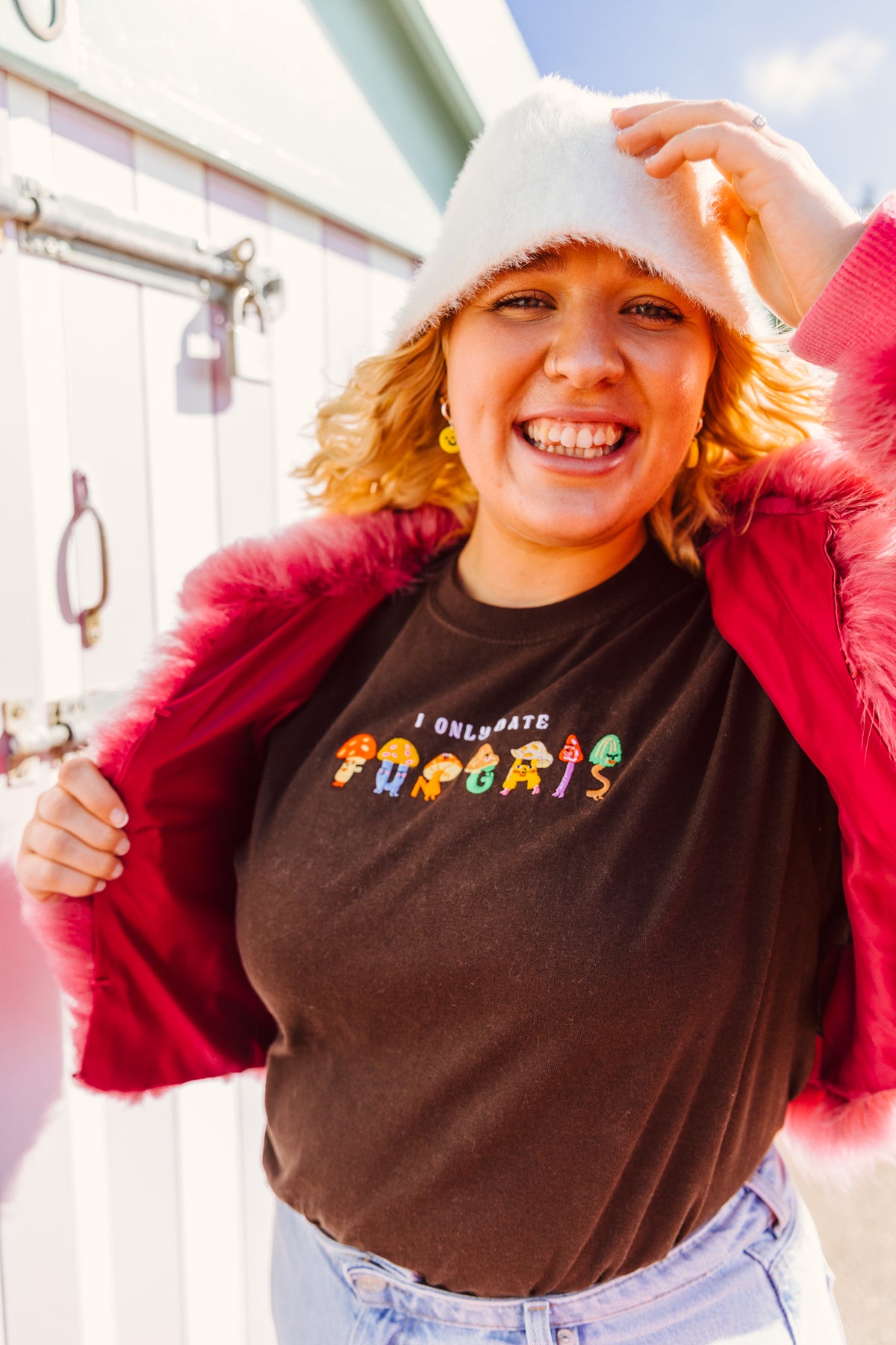 I Only Date Funghi's Embroidered Long Sleeve Top