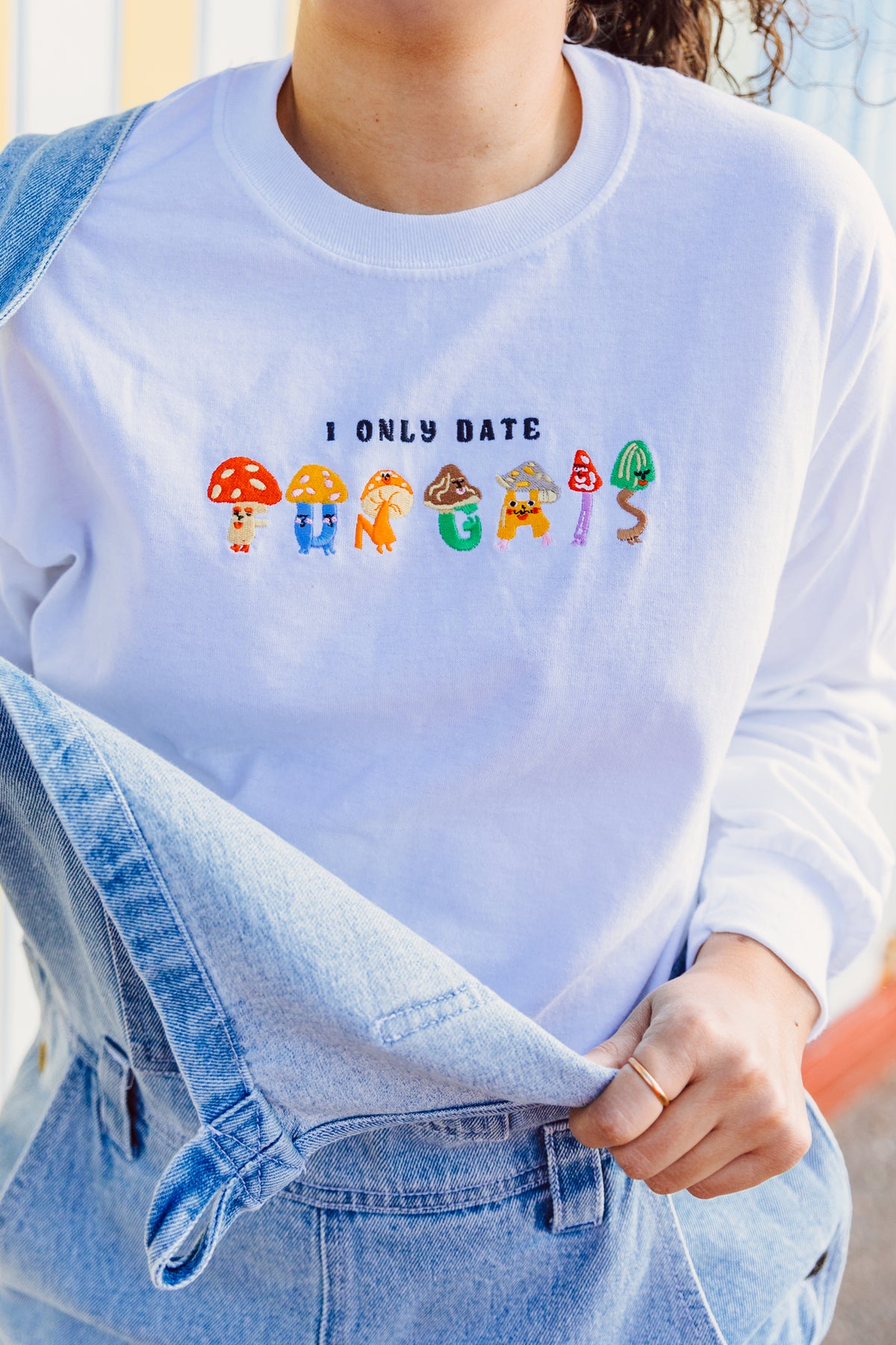 I Only Date Funghi's Embroidered Long Sleeve Top