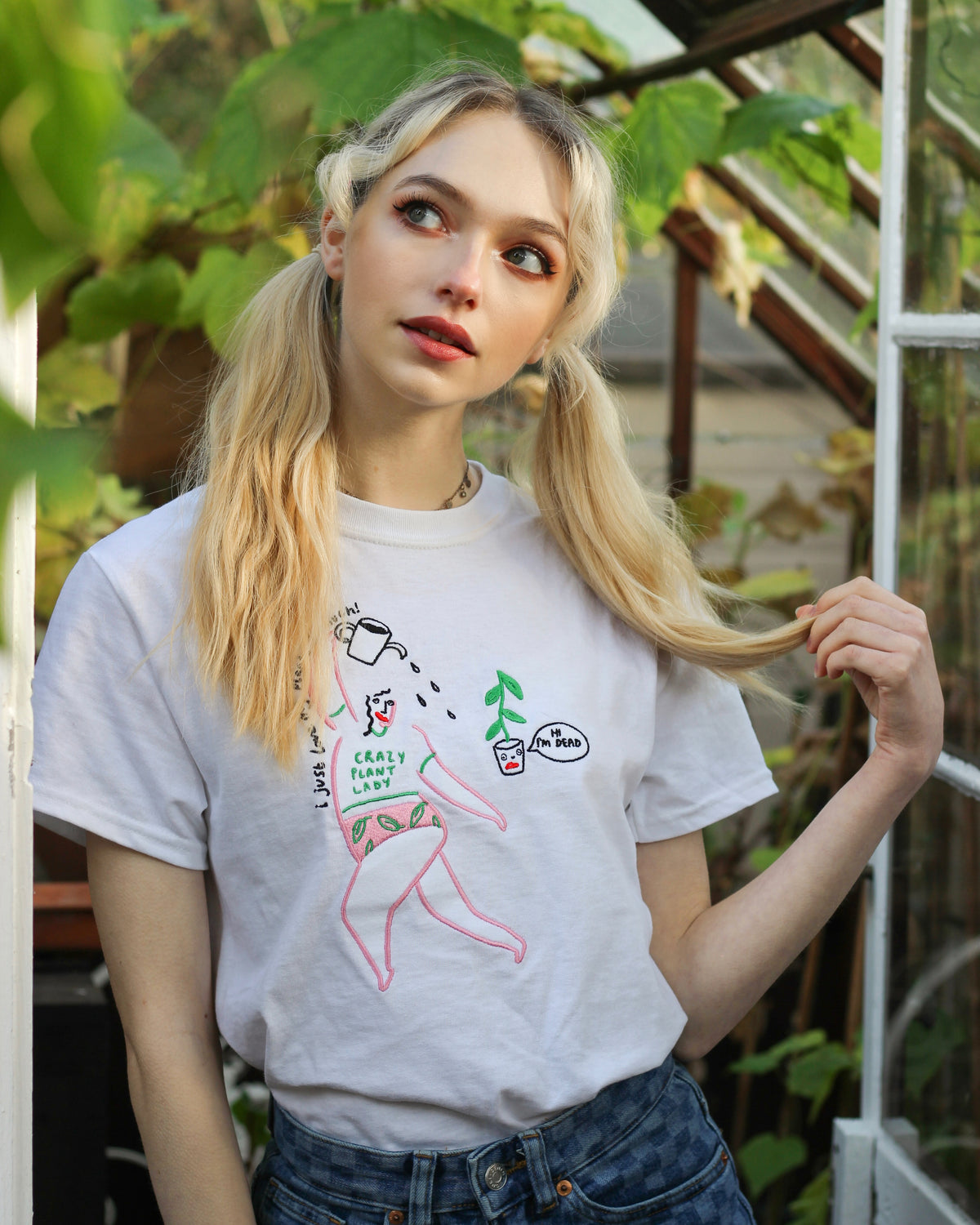 Crazy Plant Lady Embroidered T-Shirt