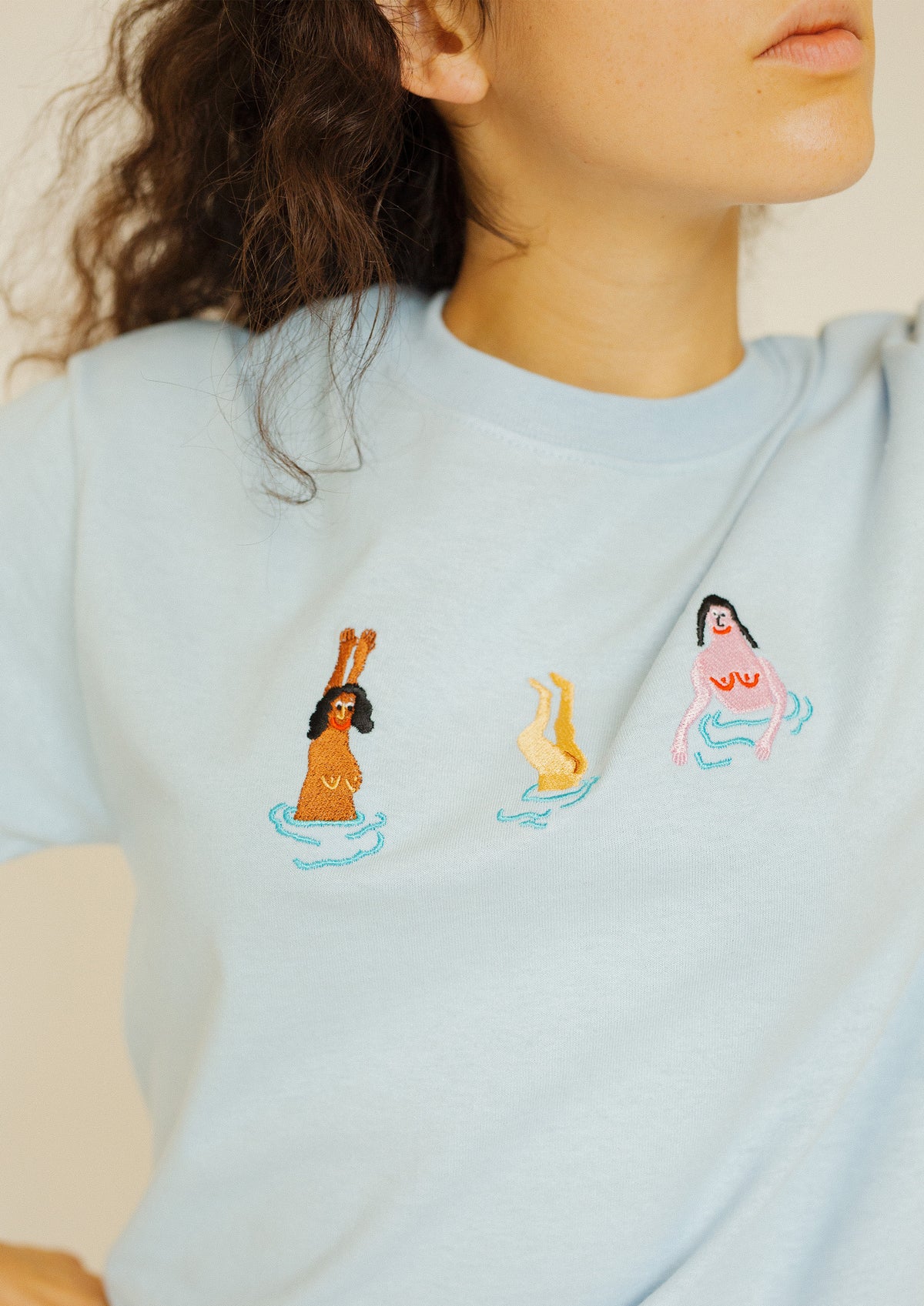 Swimming Ladies Embroidered T-Shirt